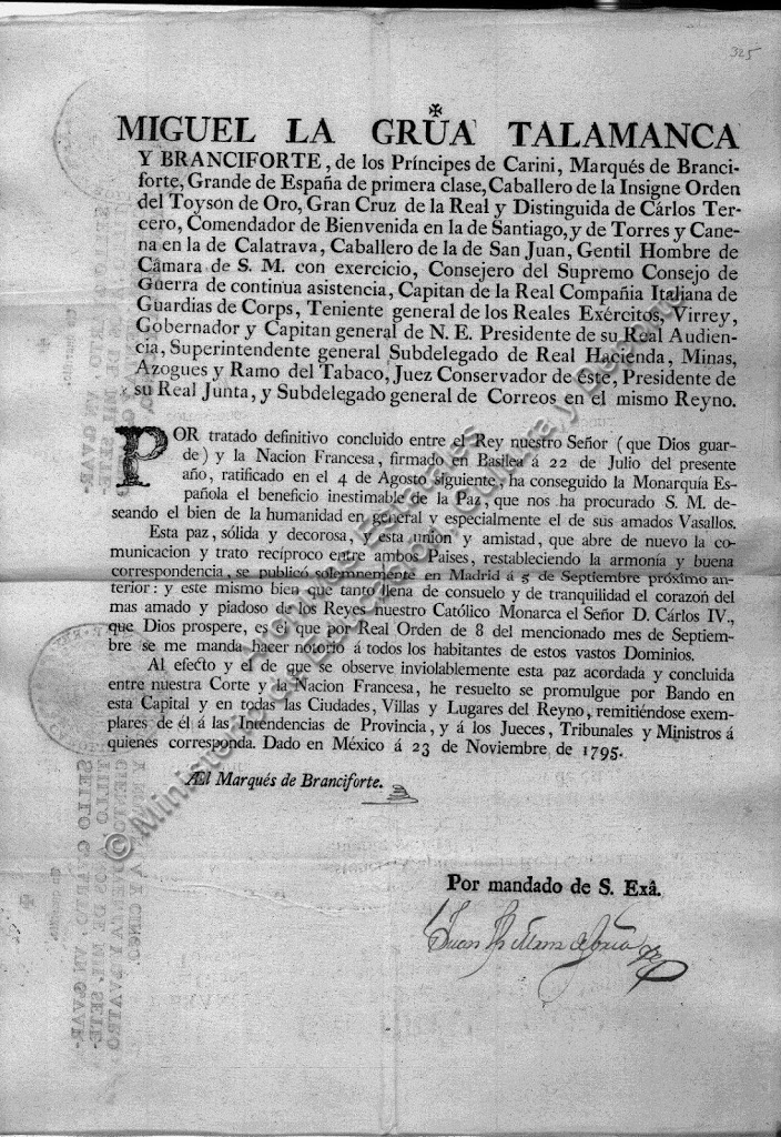 Promulgación en México de la Paz de Basilea. 1795.